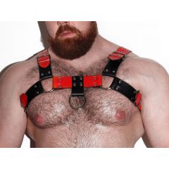 DARKROOM PU Leather Deluxe Harness - Black/Red-Front