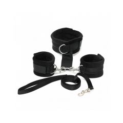 Berlin XXX Bondage Collar to Wrist Cuff Set - Black